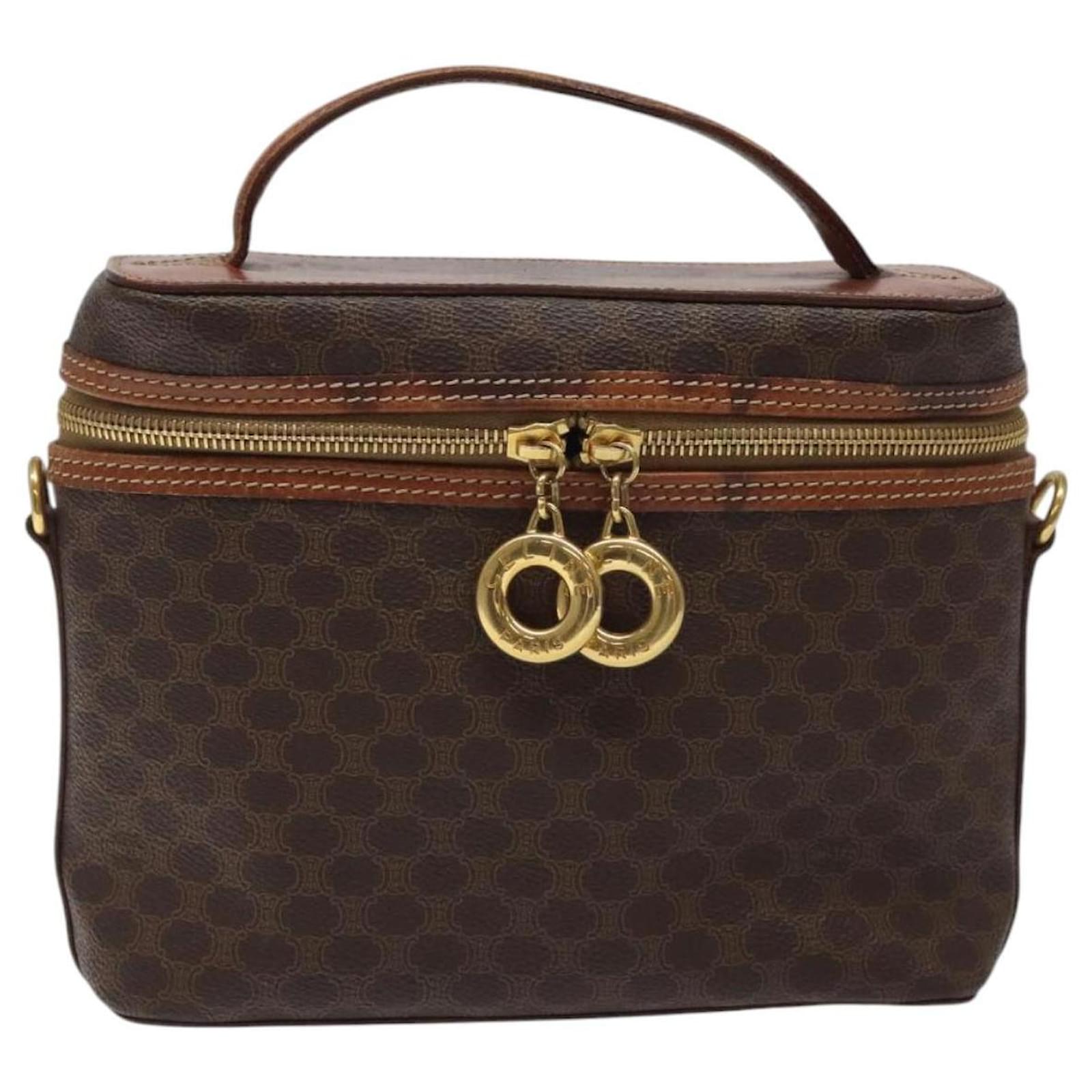 Céline CELINE Macadam Canvas Vanity Pouch PVC Leather Brown