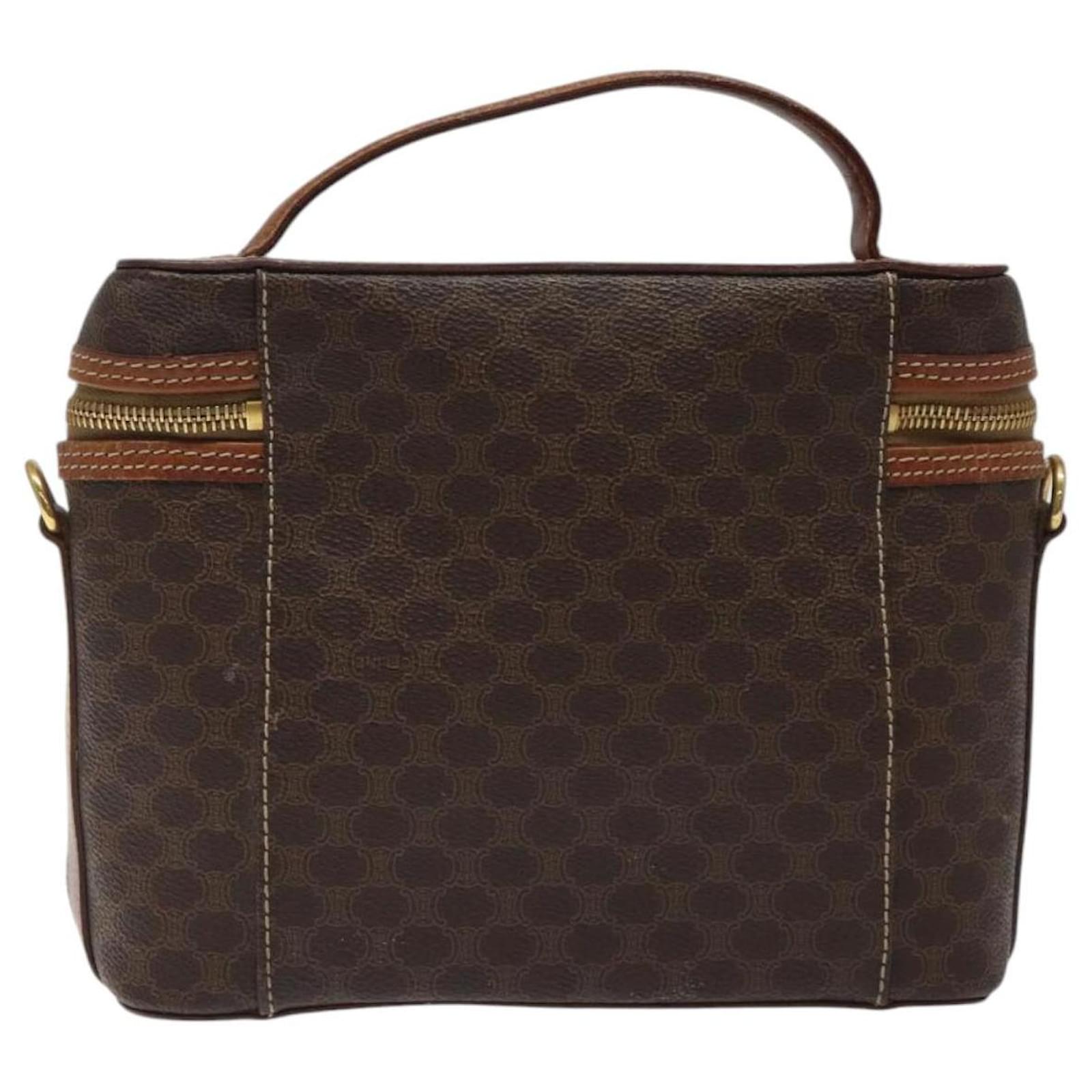 Céline CELINE Macadam Canvas Vanity Pouch PVC Leather Brown