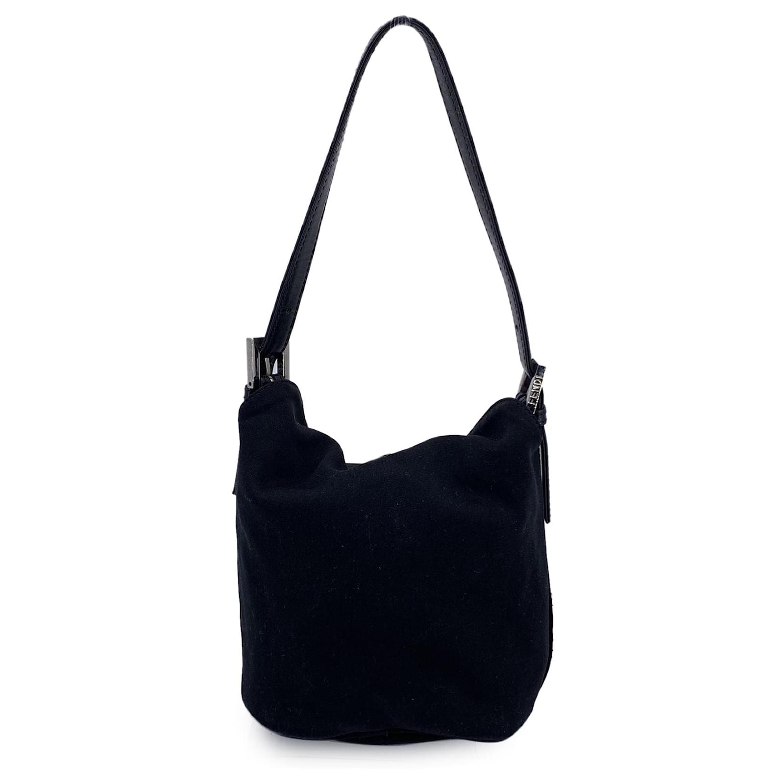 Fendi Borsa a spalla mini baguette in tessuto nero Tela ref