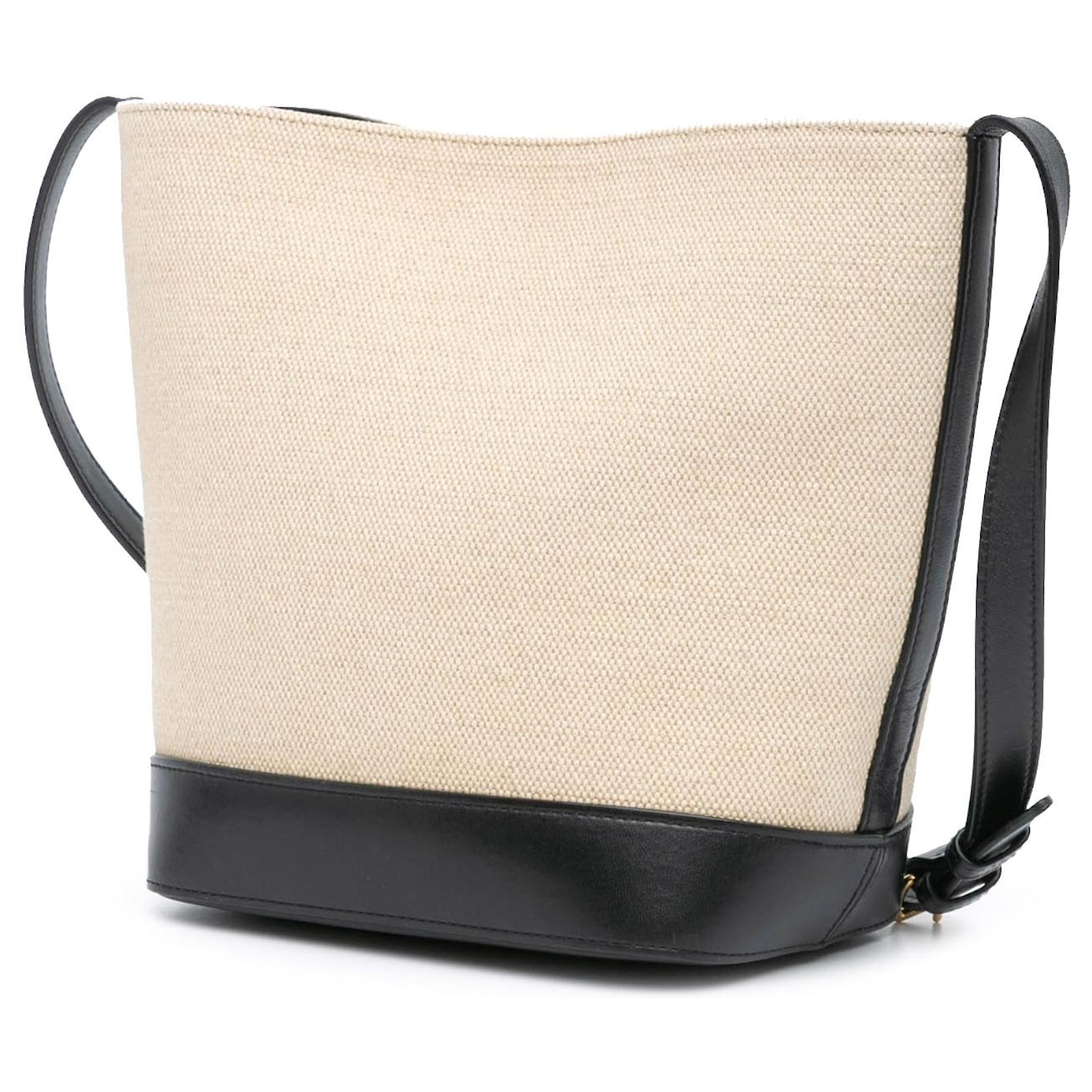 Céline Celine Brown Small Canvas Triomphe Bucket Bag Beige Cloth