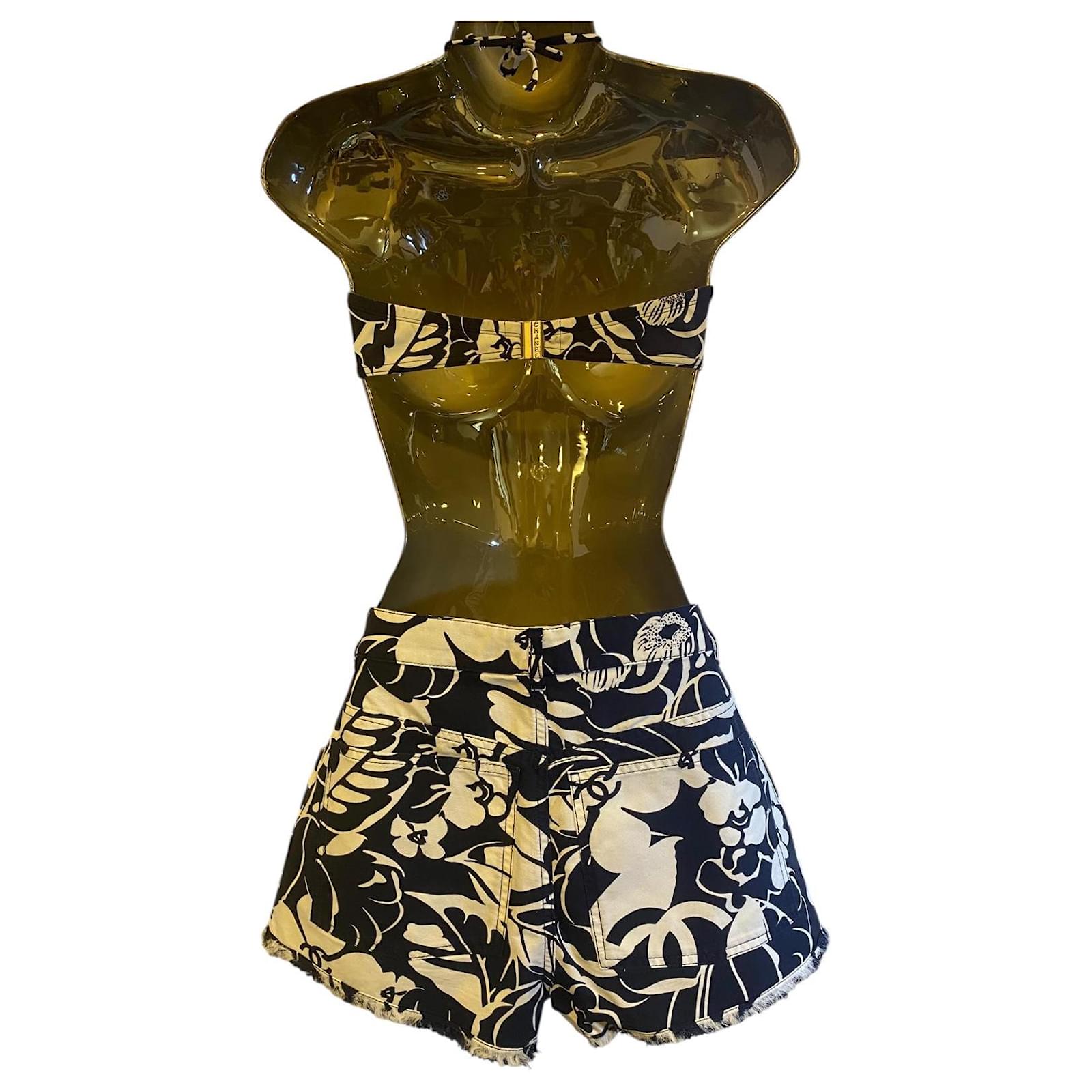 2025S ココビーチ♪【CHANEL】水着 SWIMSUIT Black White & Gold Swimsuit - Stretch jersey, gold, white & black — Fashion