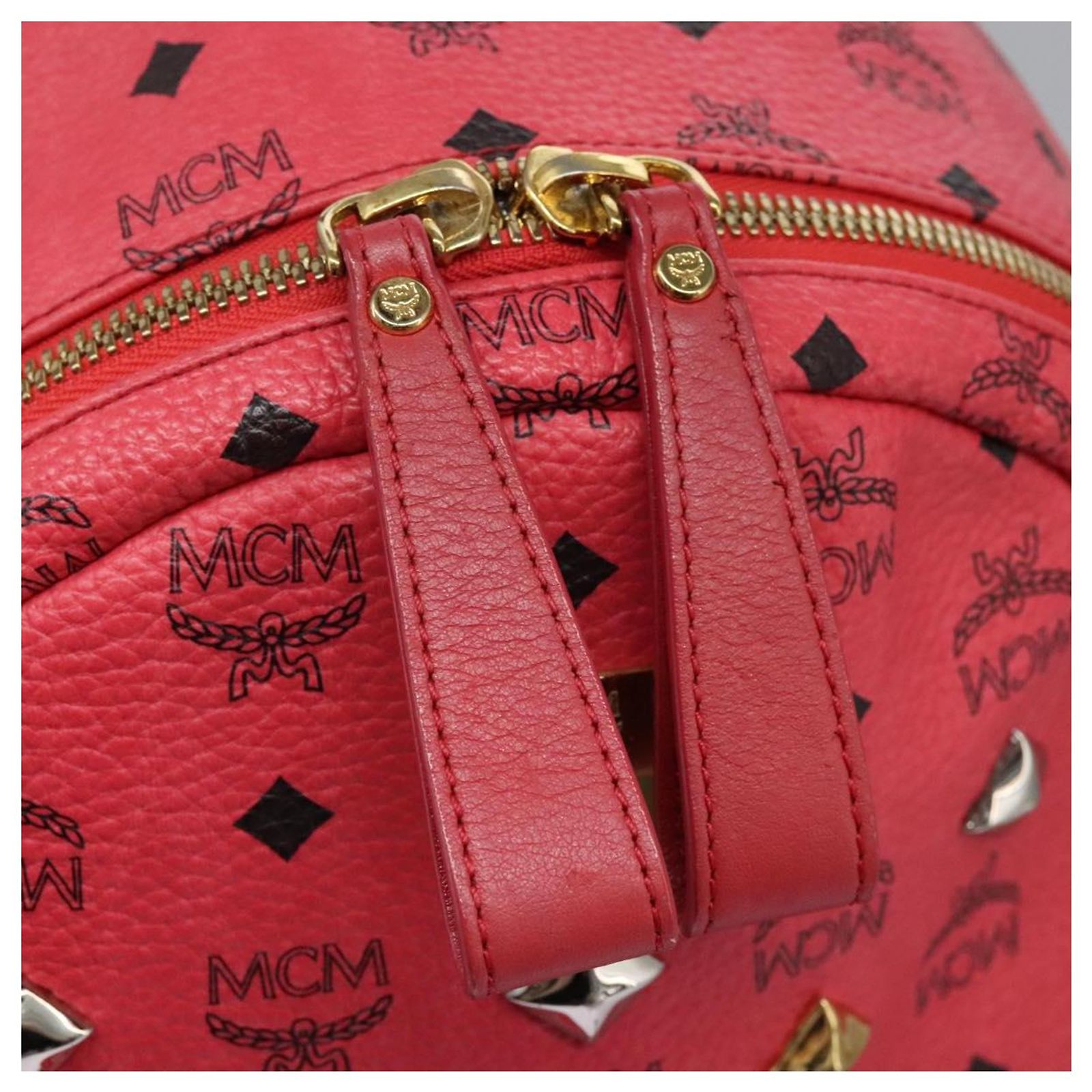 MCM Vicetos Logogram Backpack PVC Leather Pink Gold Auth BA7032 MCM Vicetos Logogram Backpack PVC Leather Pink Gold Auth  main image 3
