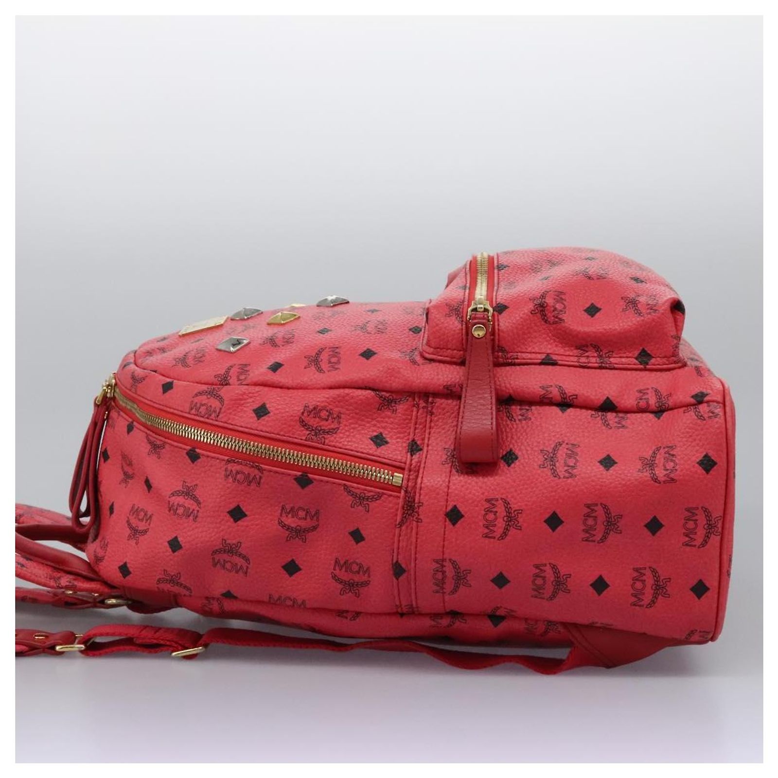 MCM Vicetos Logogram Backpack PVC Leather Pink Gold Auth  display picture 2