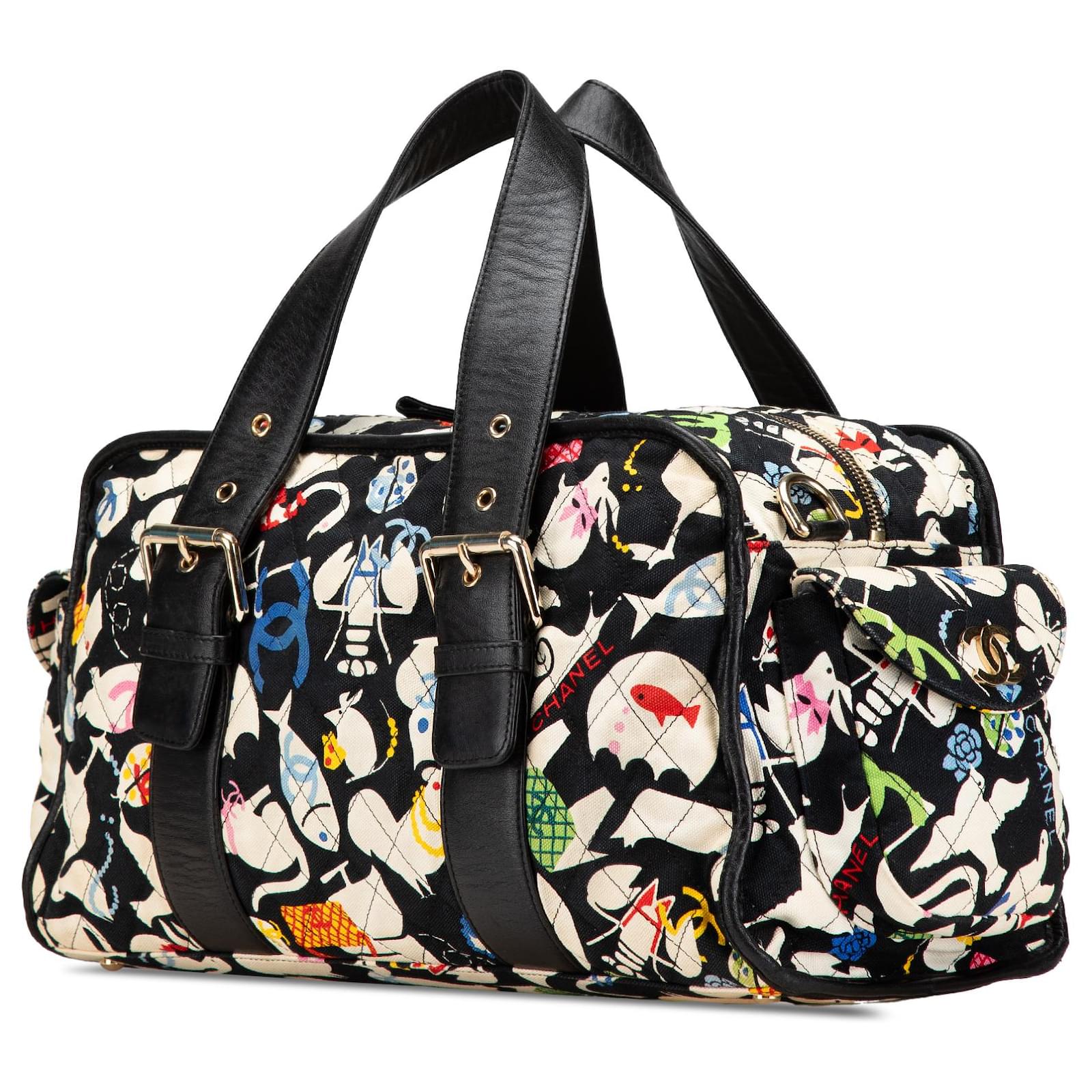 Chanel Black Canvas Baby Animals Diaper Bag Pony-style calfskin