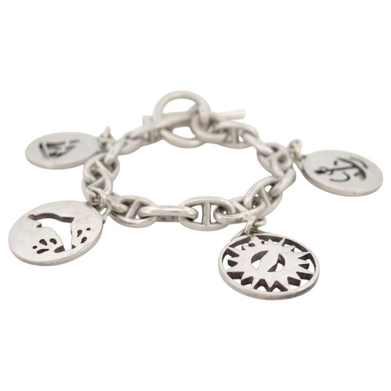 Bracelet Vintage Hermès Chaîne D'ancre Avec Breloques Marines - Argent 925, T16, Occasion