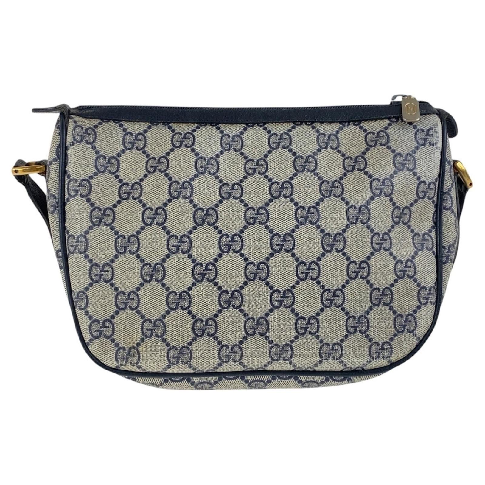 バッグ 858 vintage old gucci gg hand bag navy GUCCI Authentic Navy Blue Leather and Canvas Crossbody
