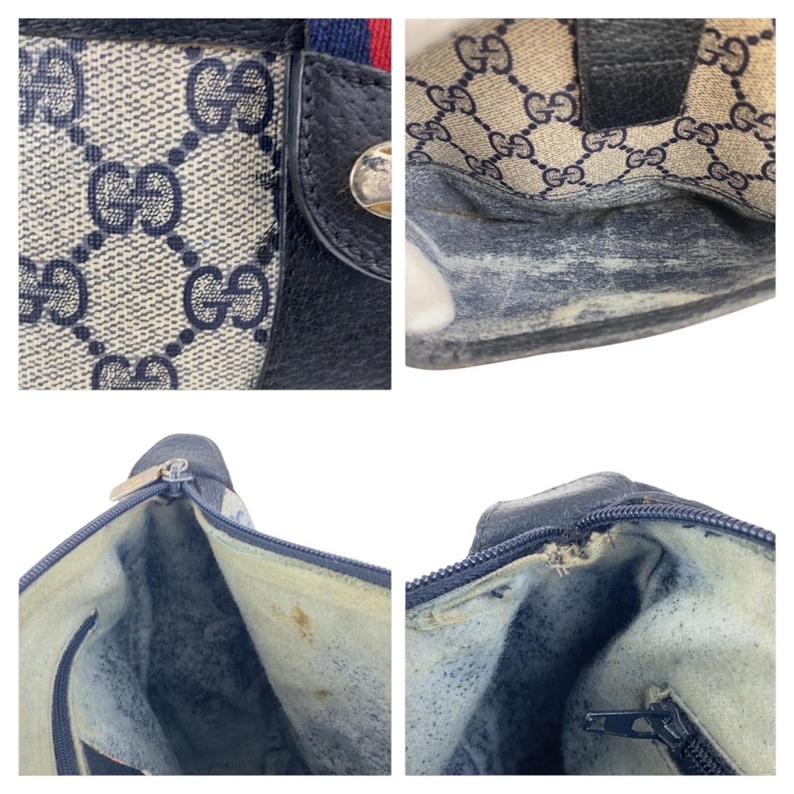 Gucci Vintage Navy Shoulder Bag Navy blue Leather Cloth ref