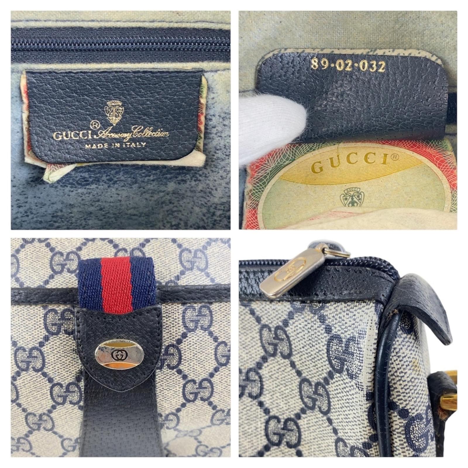 Gucci Vintage Navy Shoulder Bag Navy blue Leather Cloth ref