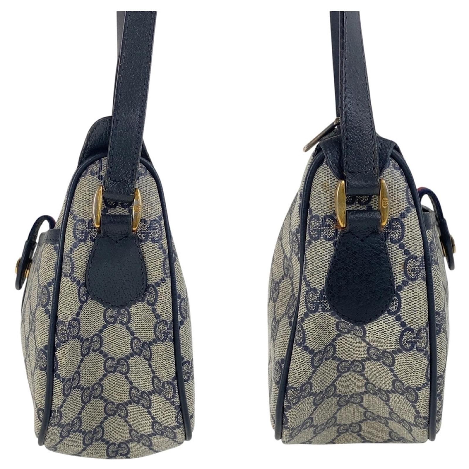 Gucci Vintage Navy Shoulder Bag Navy blue Leather Cloth ref