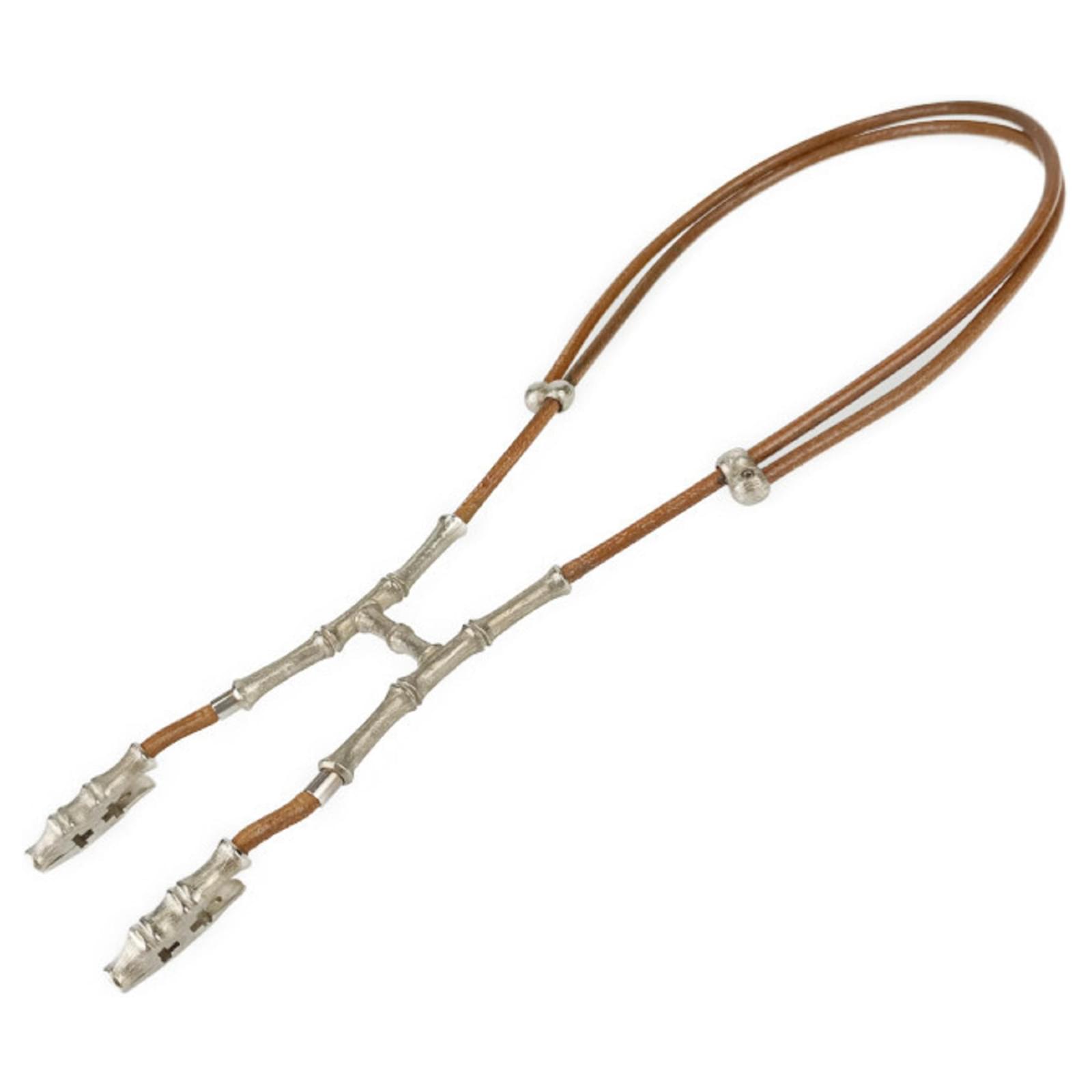 Hermès HERMES Choker Bamboo Halter Necklace Brown Silvery