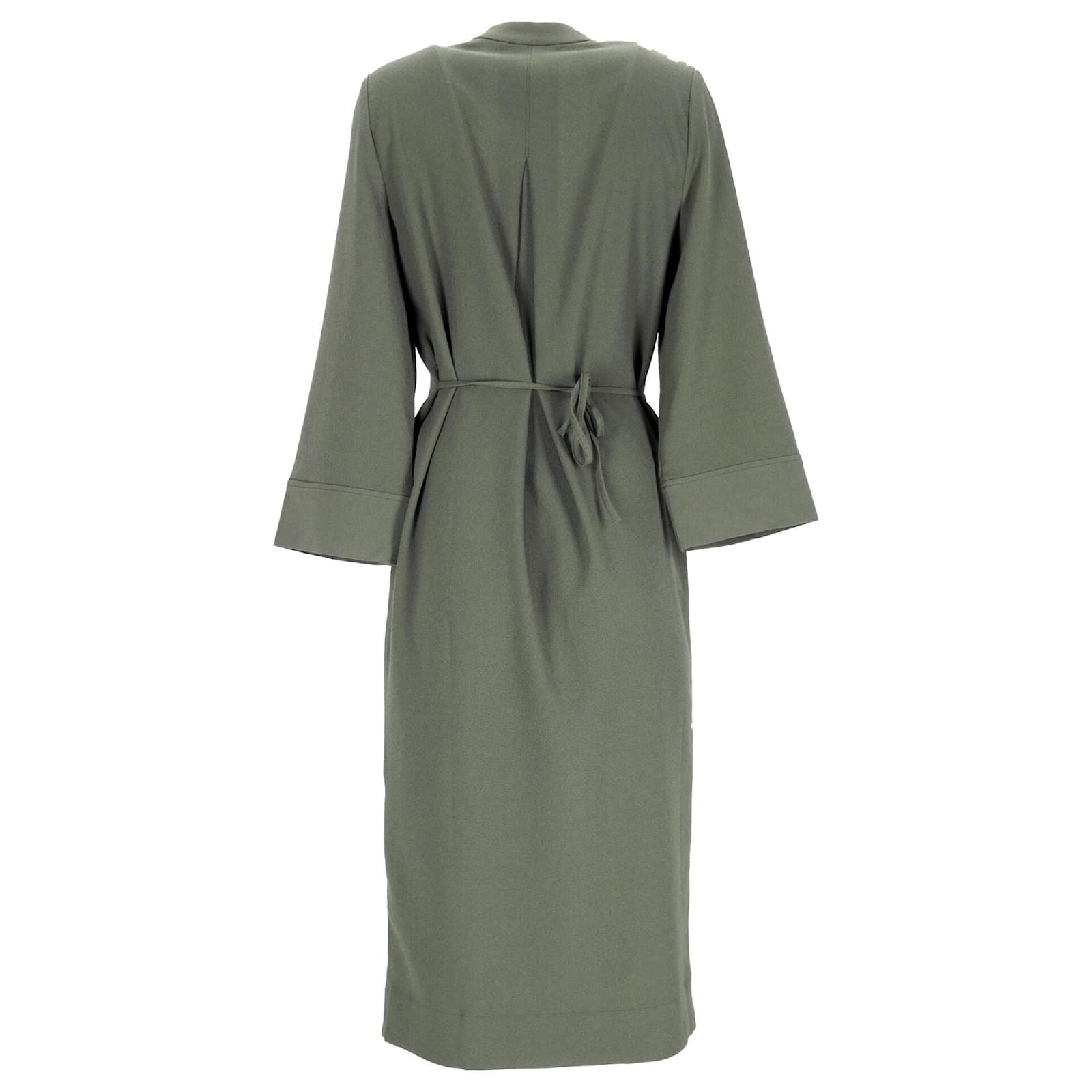 Ganni Crepe Midi Wrap Dress In Army Green Polyester Olive green ref.2187930  - Joli Closet