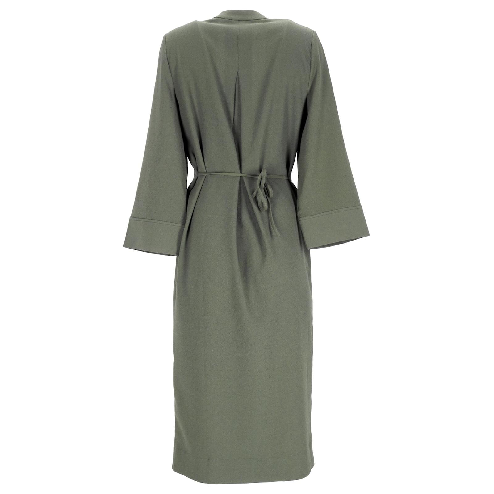 Ganni Crepe Midi Wrap Dress In Army Green Polyester Olive green ref.2187930  - Joli Closet