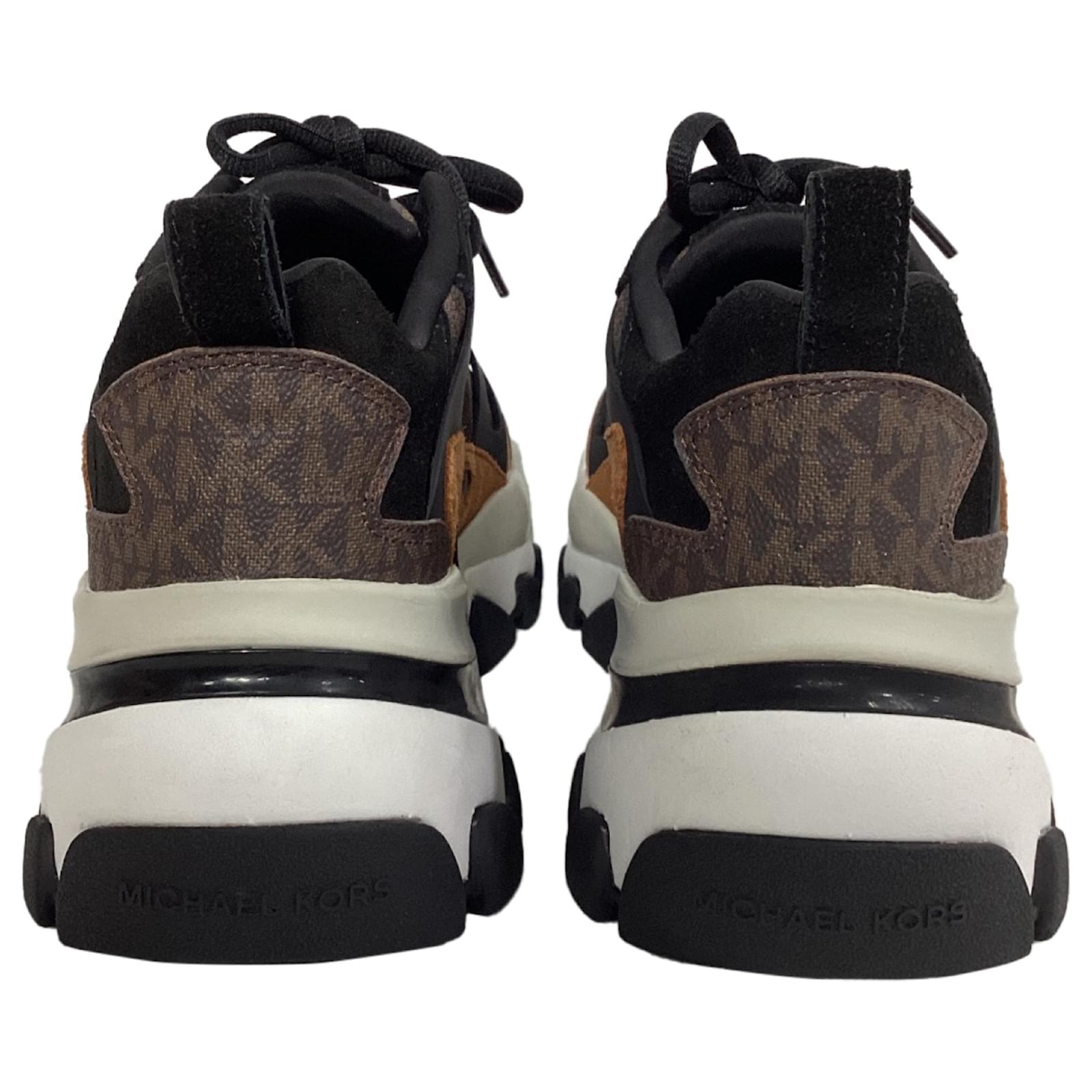 Michael Kors Nick Logo Trainer in Luggage Brown Suede and Canvas
