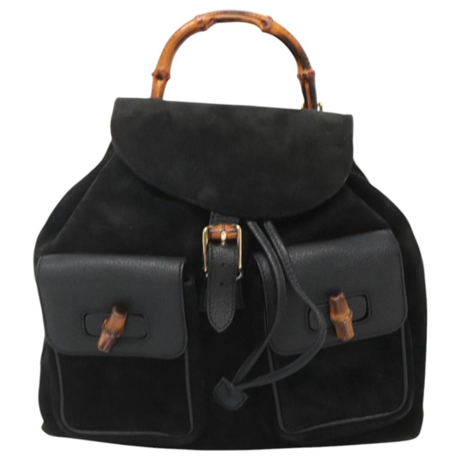 GUCCI Bamboo Backpack Suede Black Gold Auth 120117 Golden  display picture 2