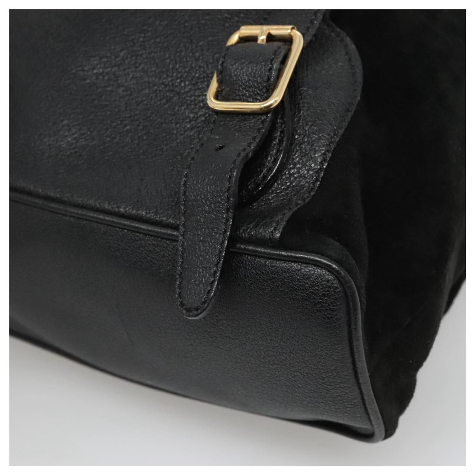 GUCCI Bamboo Backpack Suede Black Gold Auth 120117 GUCCI Bamboo Backpack Suede Leather Black Gold 003 1705 0030  main image 2