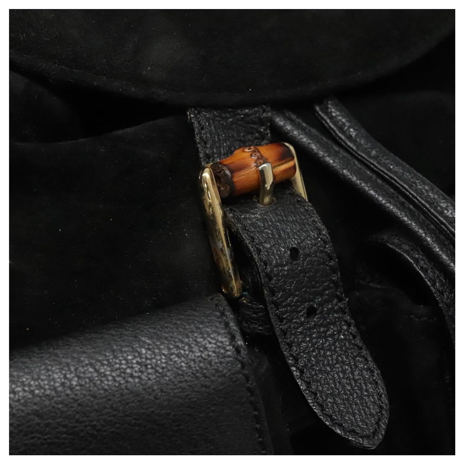 GUCCI Bamboo Backpack Suede Black Gold Auth 120117 Golden  display picture 2