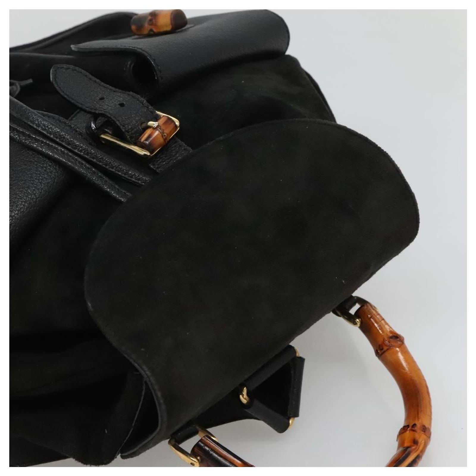 GUCCI Bamboo Backpack Suede Black Gold Auth 120117 GUCCI Bamboo Backpack Suede Leather Black Gold 003 1705 0030  main image 3