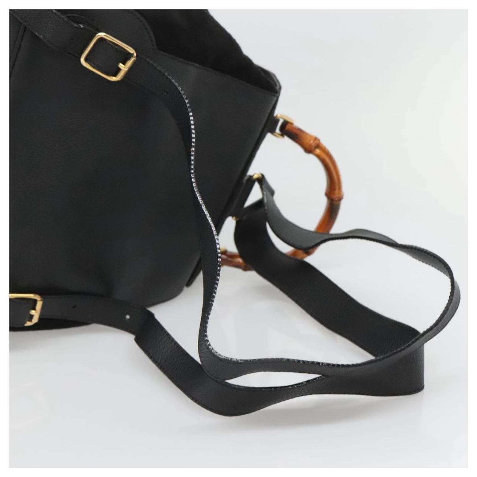 GUCCI Bamboo Backpack Leather Black Gold 003 1956 0030 Auth ka1325A GUCCI Bamboo Backpack handbag in vintage black leather  main image 3