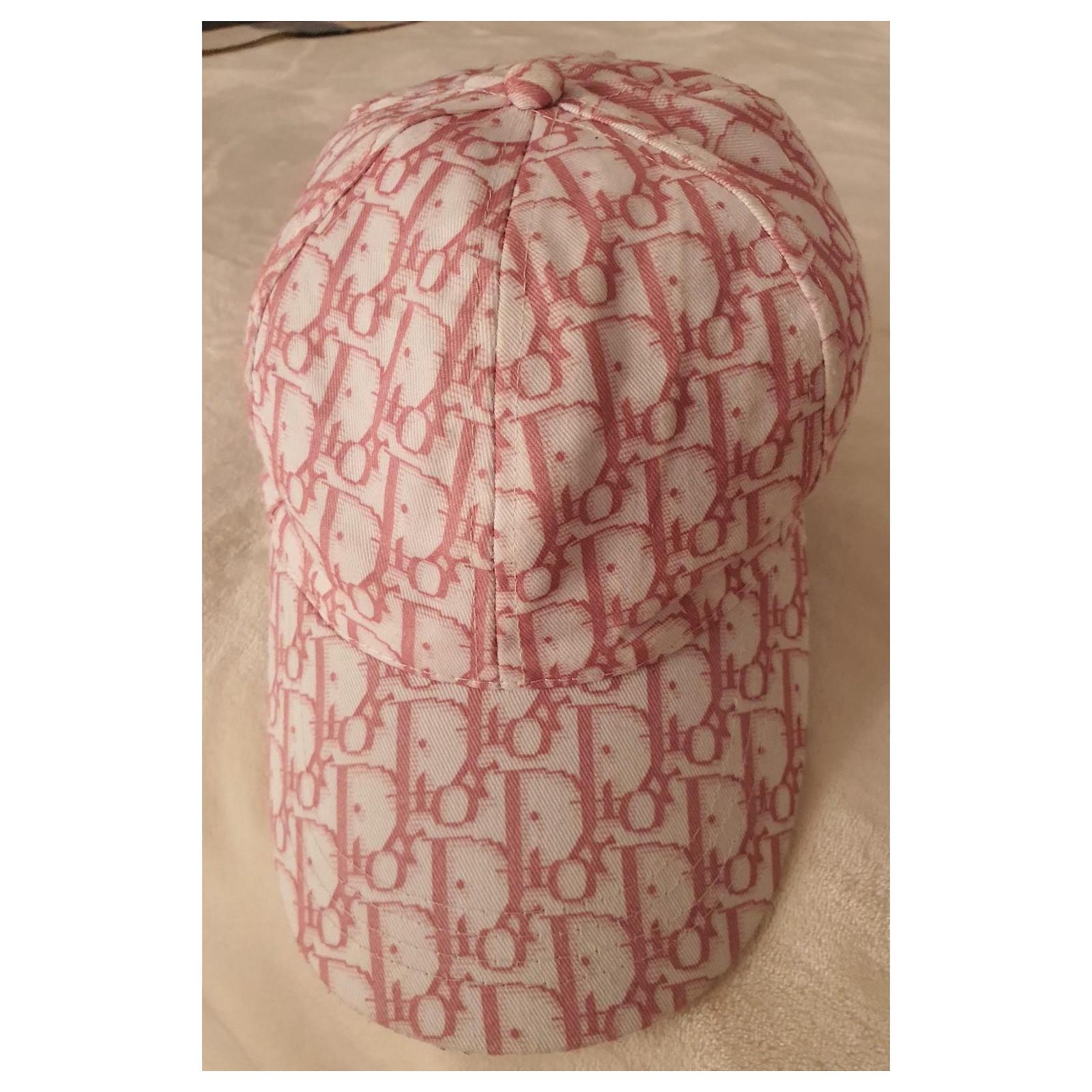 Christian Dior unisex vintage Dior monogram cap Pink White Cotton