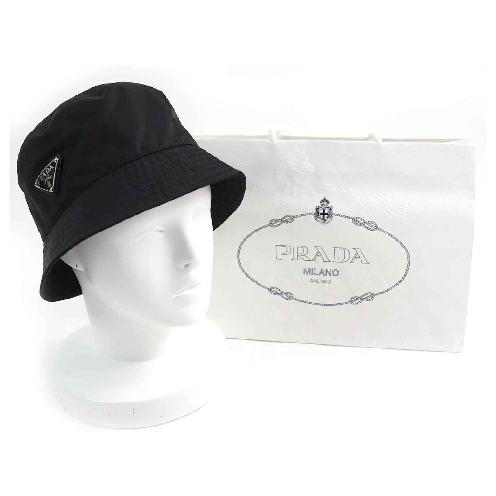 Prada Re-Nylon Triangle Logo Bucket Hat Black Cotton ref