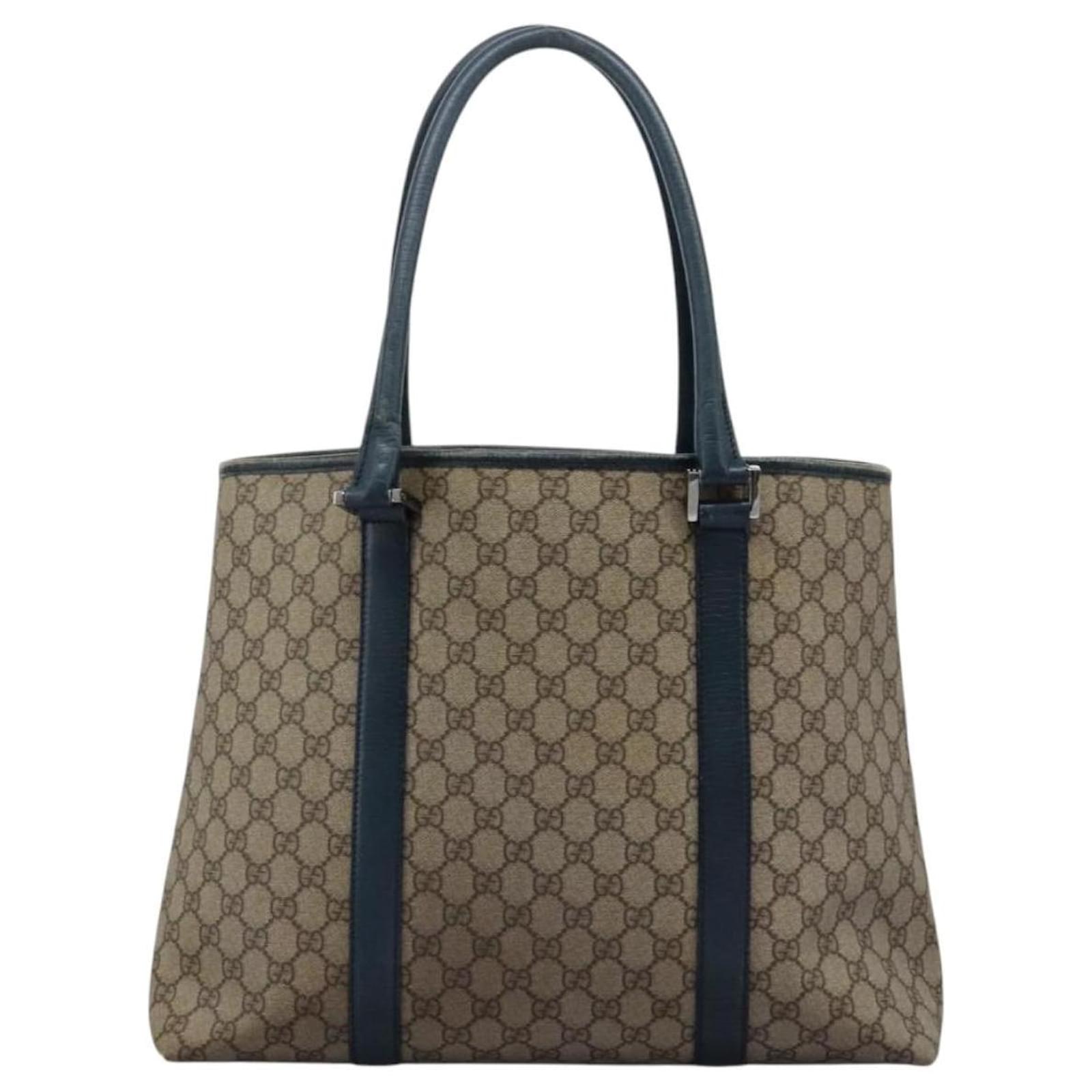 くくいさま GUCCI GG Supreme Tote Bag PVC Beige Silver 114288 Auth ac3736