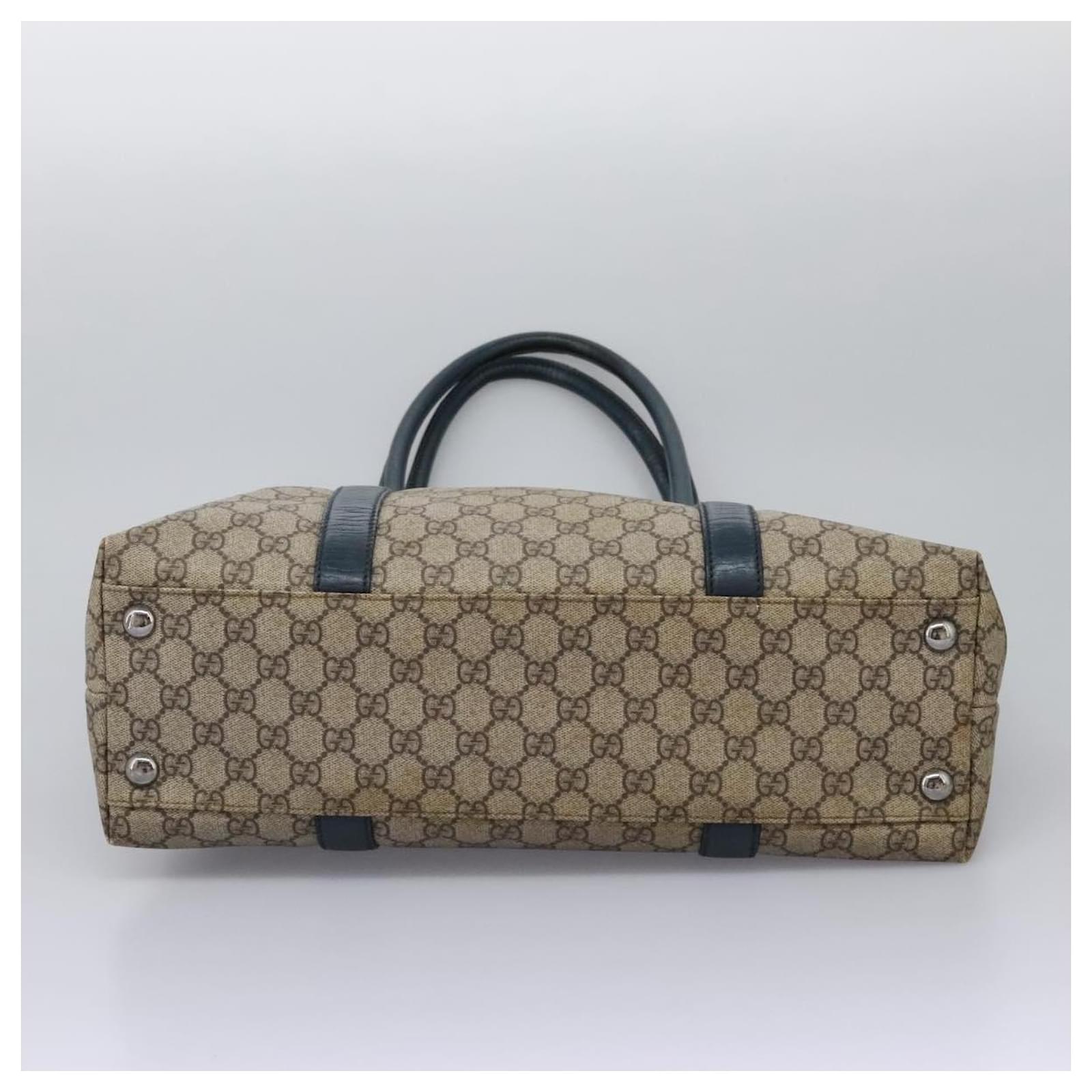 GUCCI GG Supreme Tote Bag PVC Beige Silver 114288 Auth ac3736