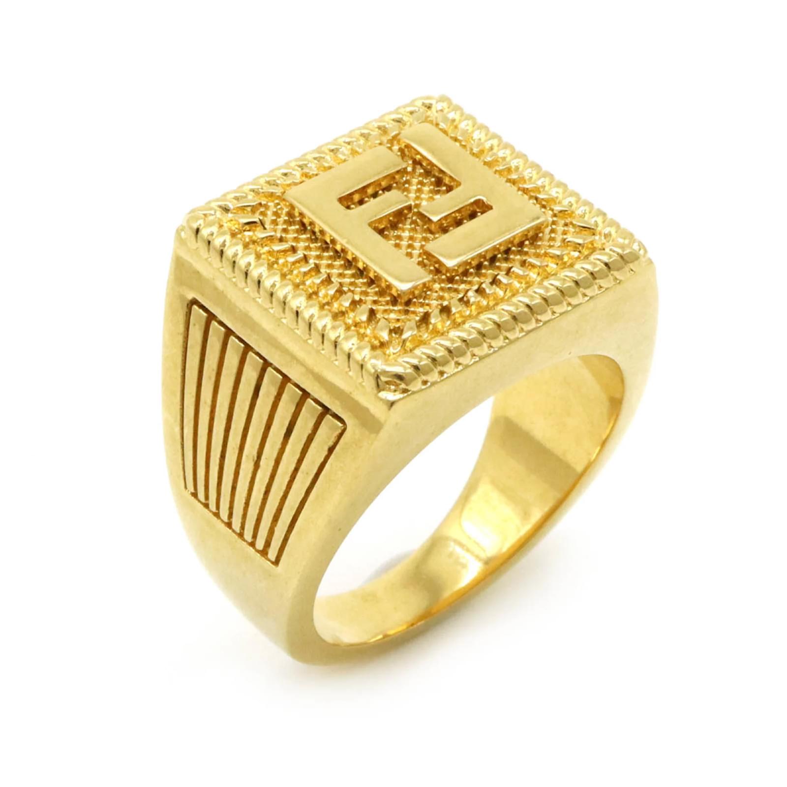 Anillo Fendi FF Guilloché Dorado Chapado en oro Joli