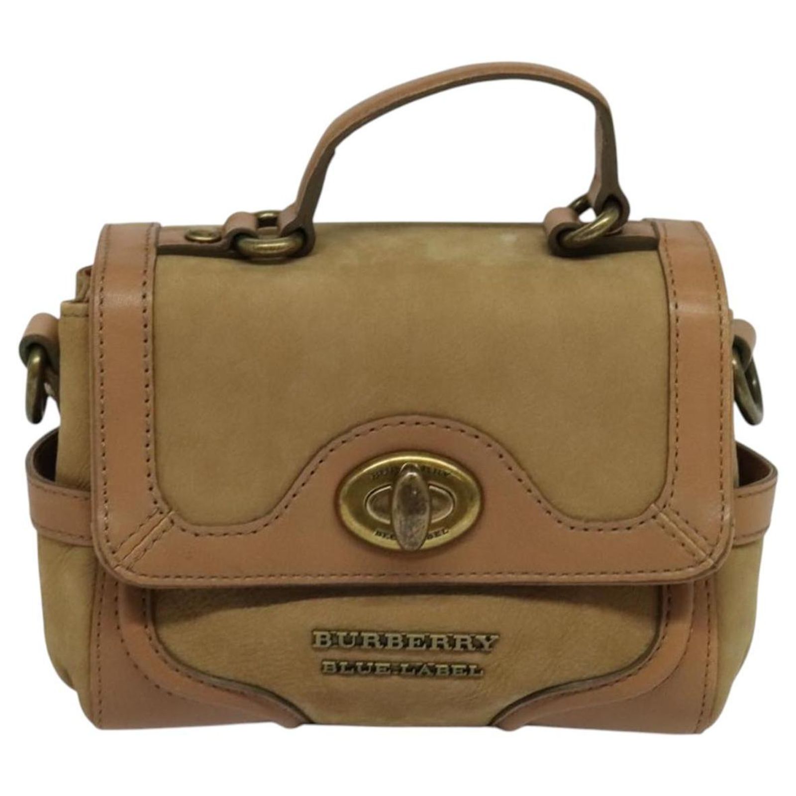 BURBERRY Blue Label Hand Bag Suede Leather 2way Beige Auth 116361 