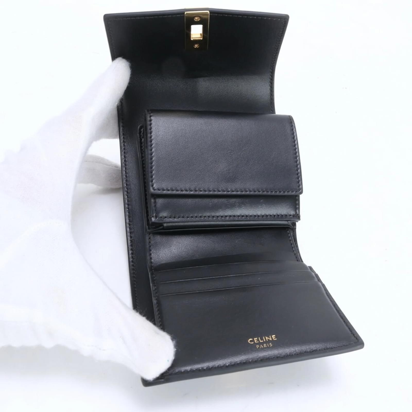 Céline Celine Small Trifold Wallet Black Leather