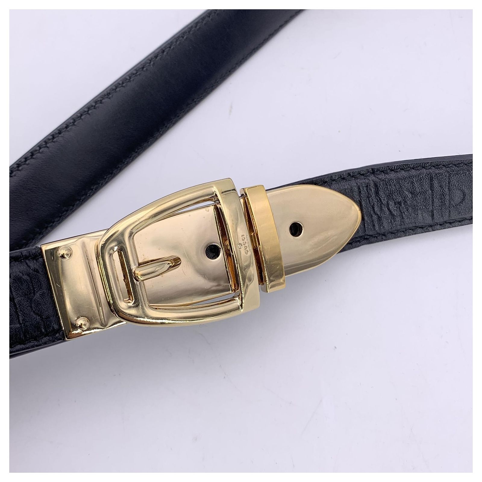 Vintage Gucci GG Embossed Leather Belt Black Silver Buckle 80 32 Made in Italy Gucci GG Supreme Monogram Plutone Calfskin Palladium Double  main image 3