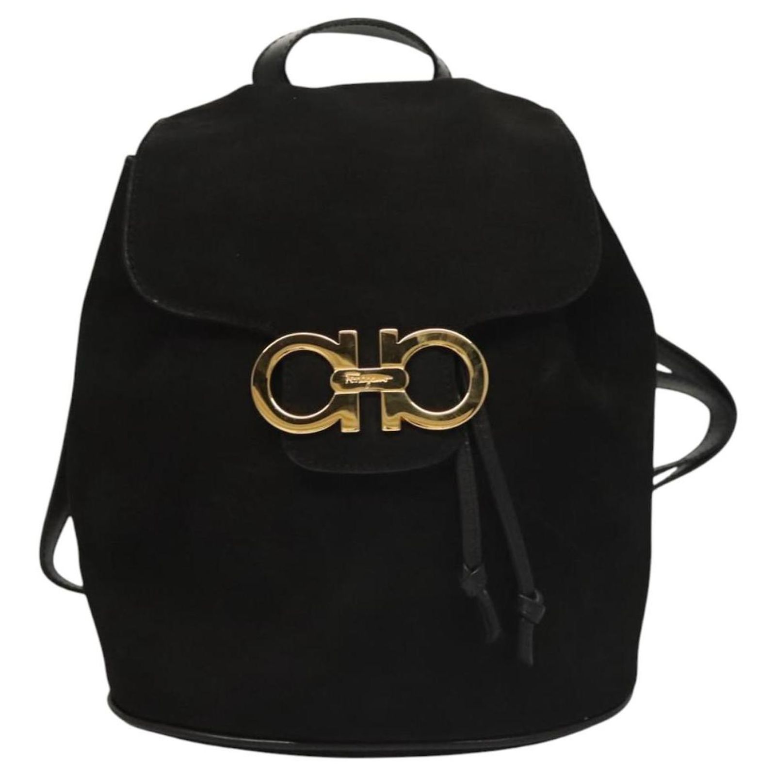 Salvatore Ferragamo Gancini Backpack Suede Black Gold Auth  display picture 2