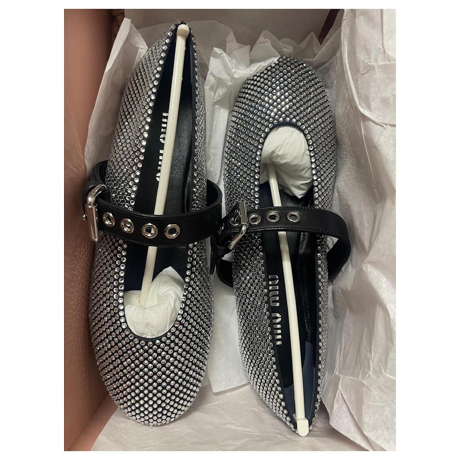 Miu Miu Satin ballerinas with crystals 37 Black Leather ref