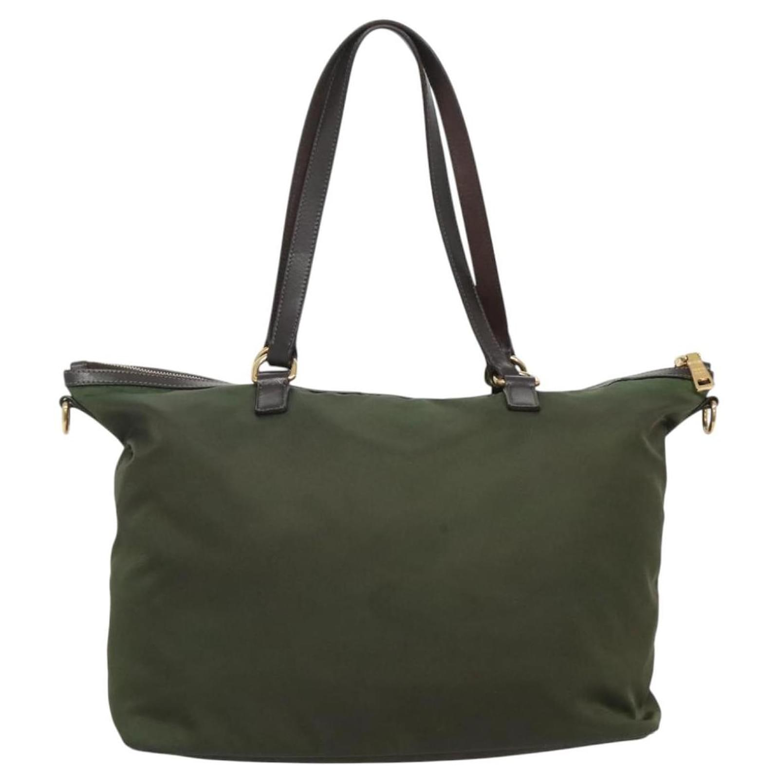 バッグ PRADA Green Nylon Tote Bag Gold Handle ll17860_prada_green_nylon_shou
