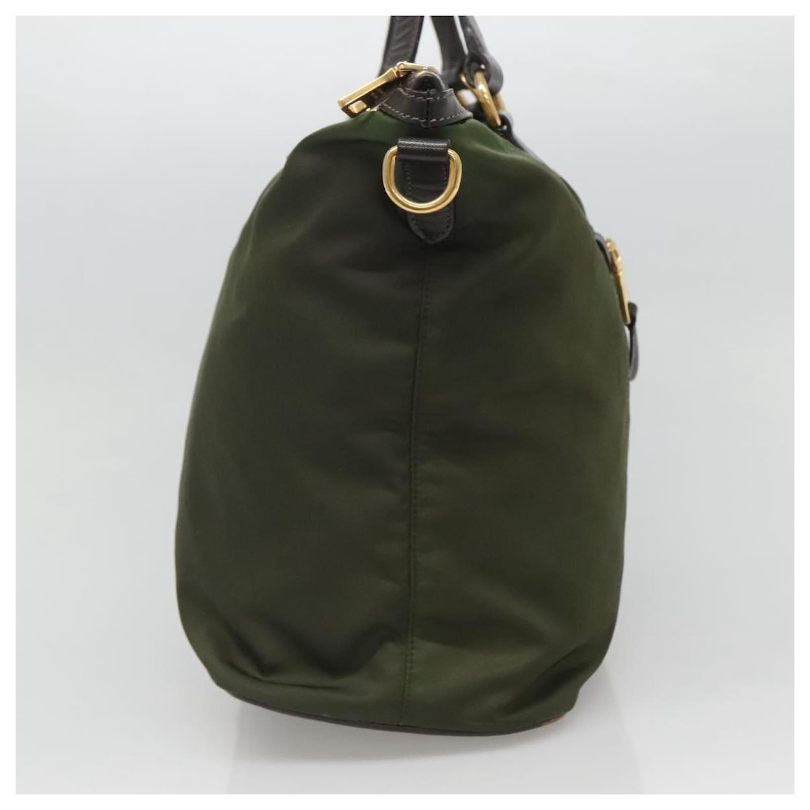 PRADA Tote Bag Nylon 2way Green Gold Auth 121686 Golden ref