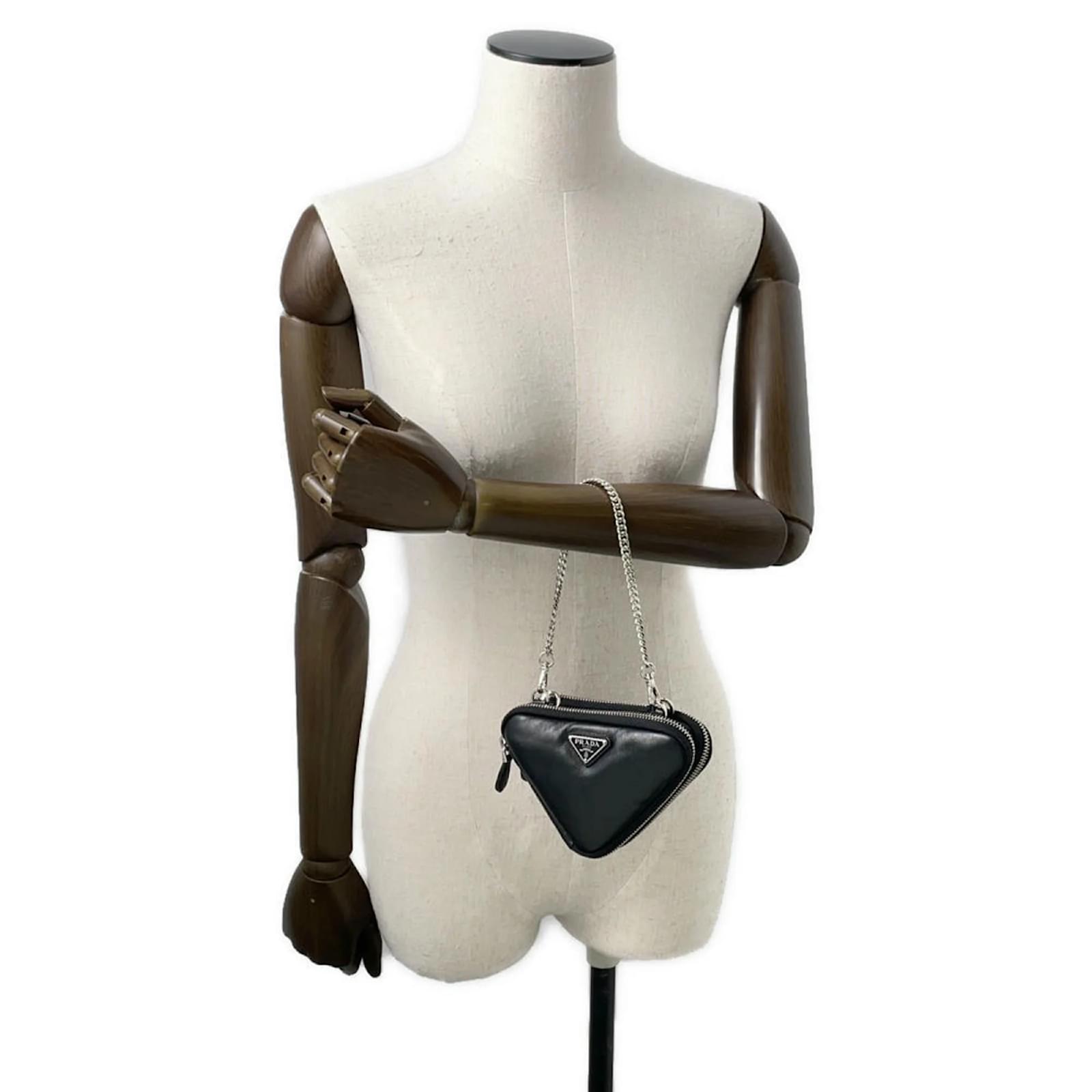 Prada Shoulder Bag Triangle Mini Pouch 1NR015 Black Leather