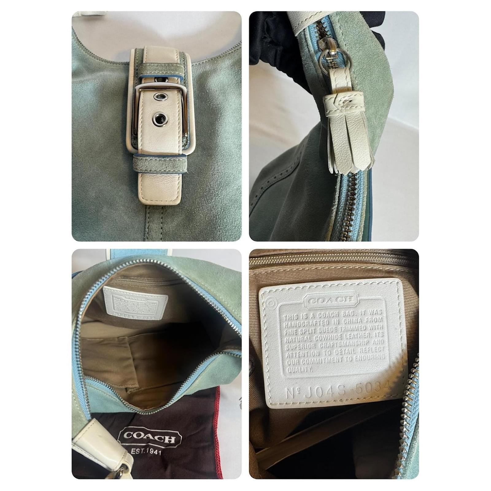 バッグ Coach y2k Hampton Ltd Suede Hobo Bag Vtg Buy COACH Hamptons Hobo Suede Bag Silver Mist Blue CY937
