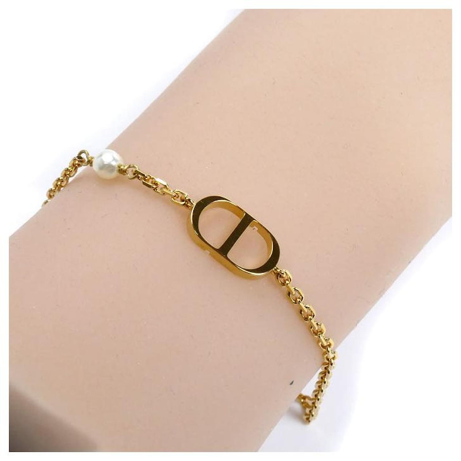 Christian Dior Petit CD Metal/Resin Pearl Bracelet Golden Metallic
