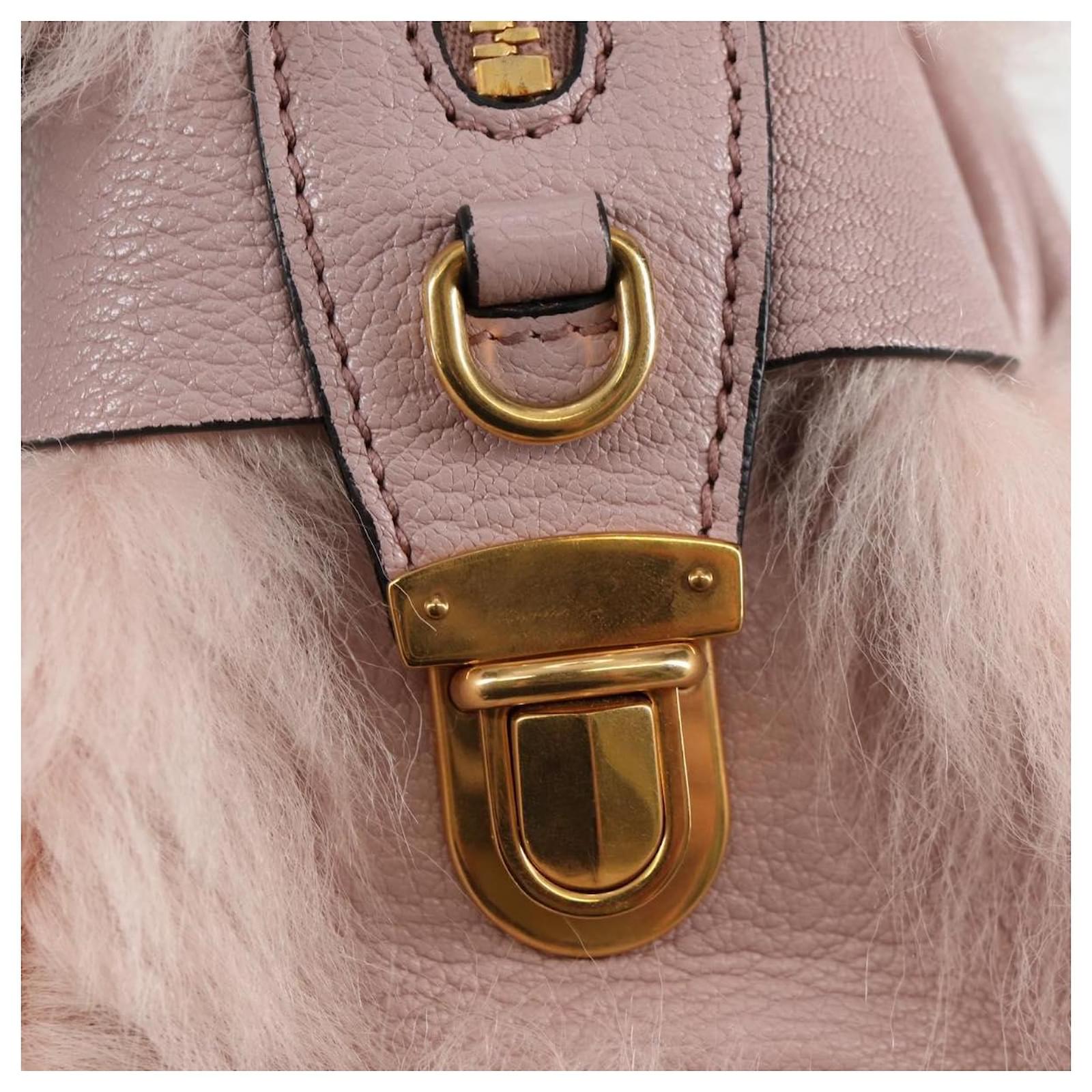 Miu Miu Hand Bag Fur 2way Pink Gold Auth 115622A Golden
