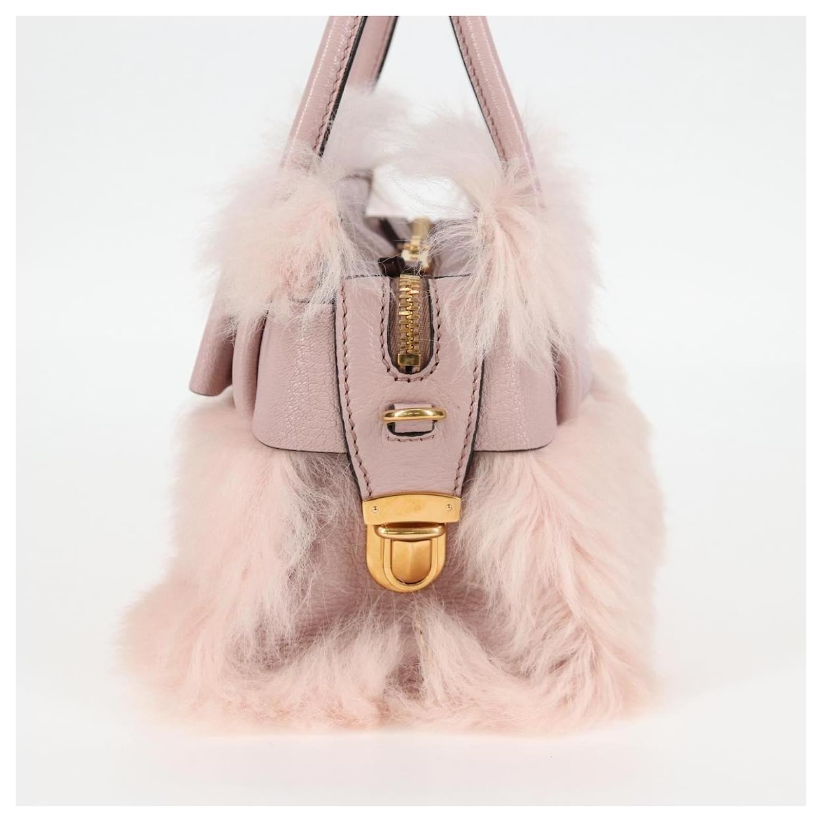 Miu Miu Hand Bag Fur 2way Pink Gold Auth 115622A Golden