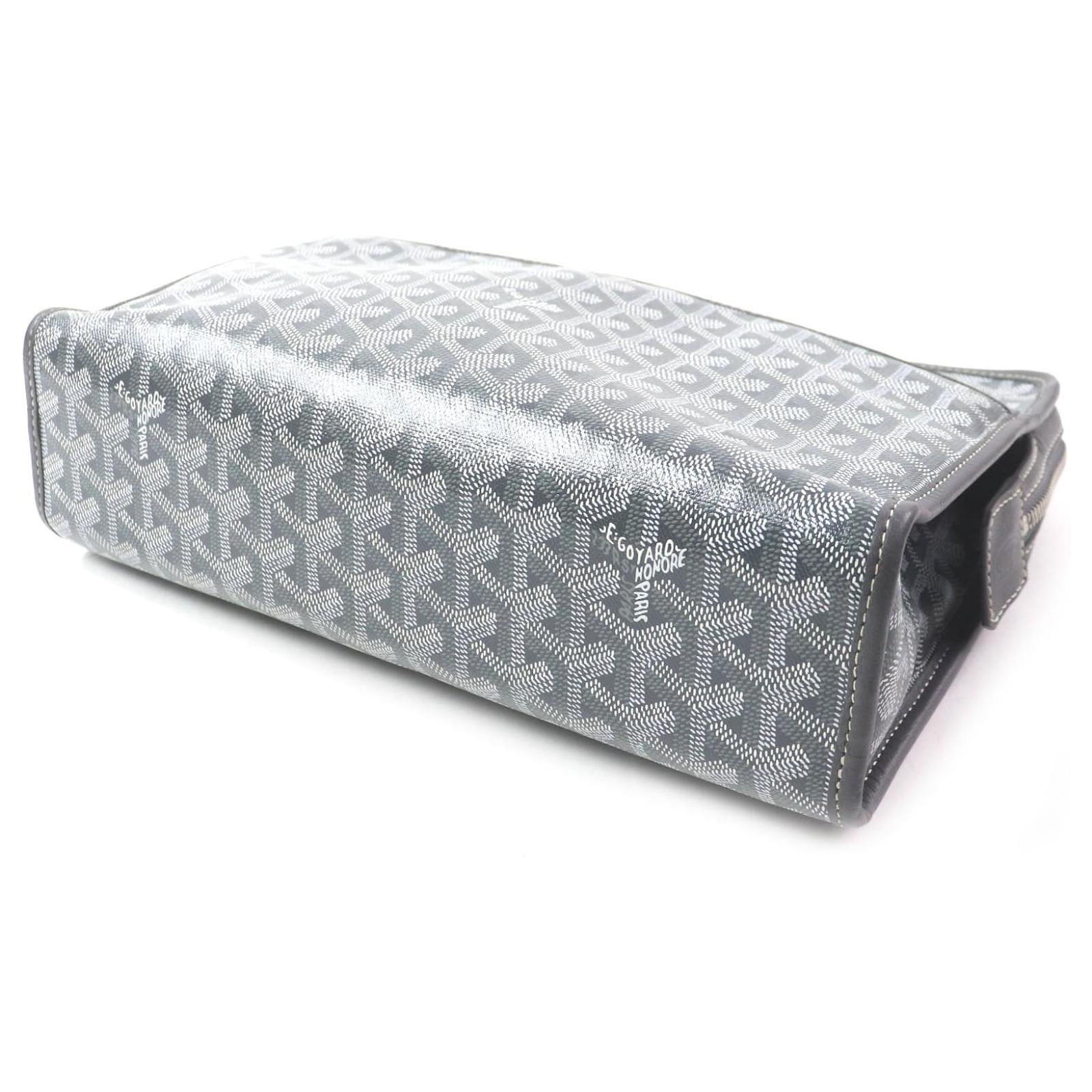 Goyard Joubans GM Canvas Leather Clutch Bag Grey Cloth