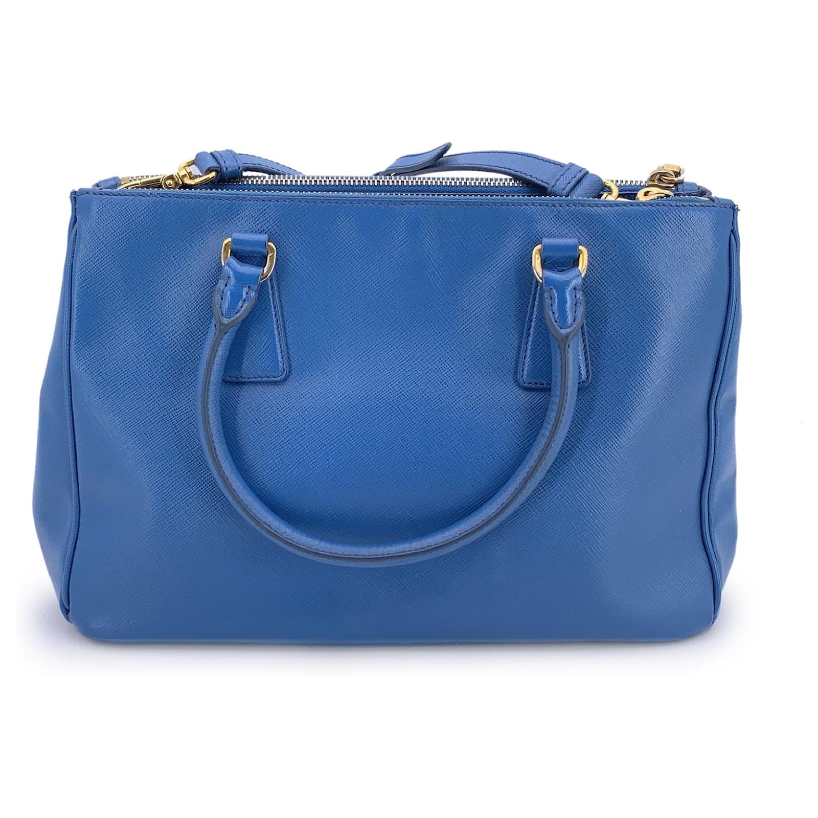 Prada Blue Saffiano Leather Galleria 2 Way Tote Satchel Bag
