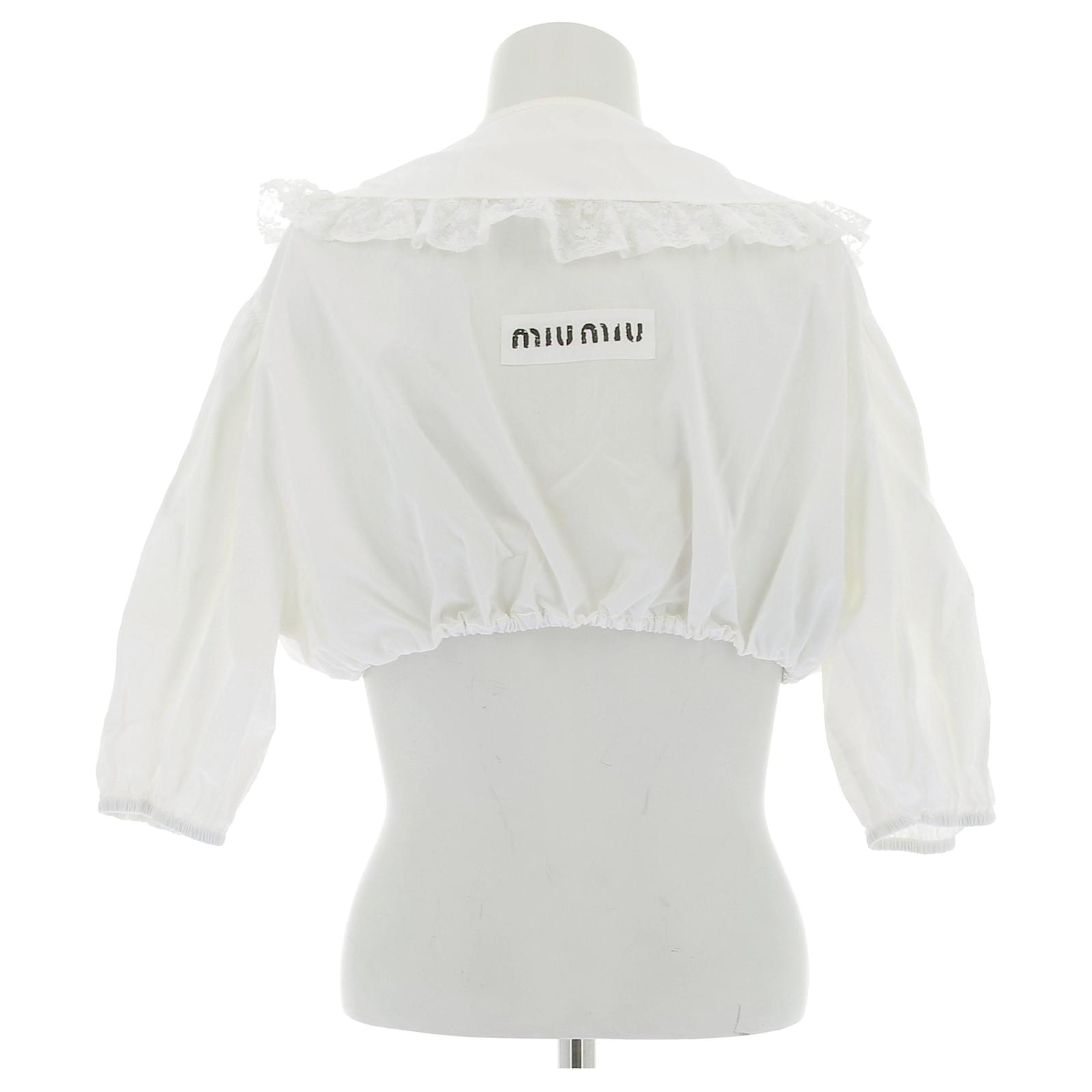 Miu Miu Blouse crop blanche White Cotton ref.2212409 - Joli