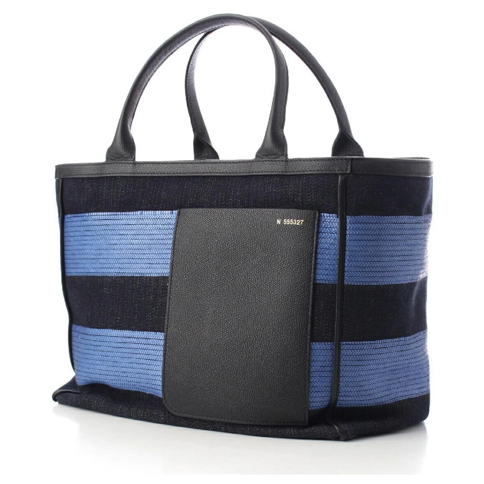 Valextra Canvas Denim Leather Tote Bag Blue Joli Closet