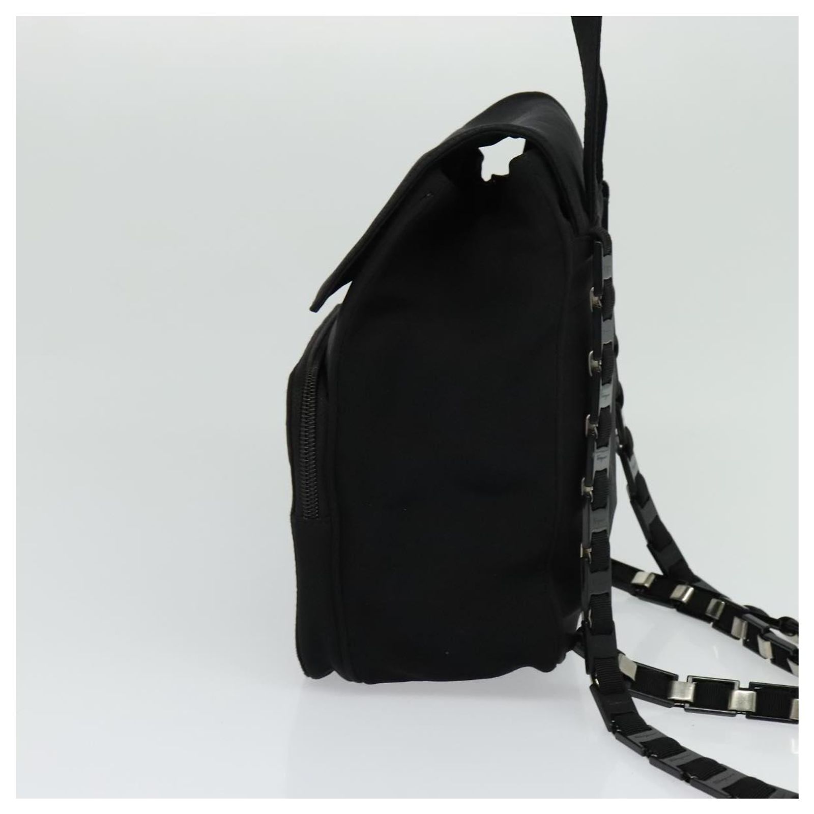 Salvatore Ferragamo Vala Chain Backpack Canvas Black Auth 