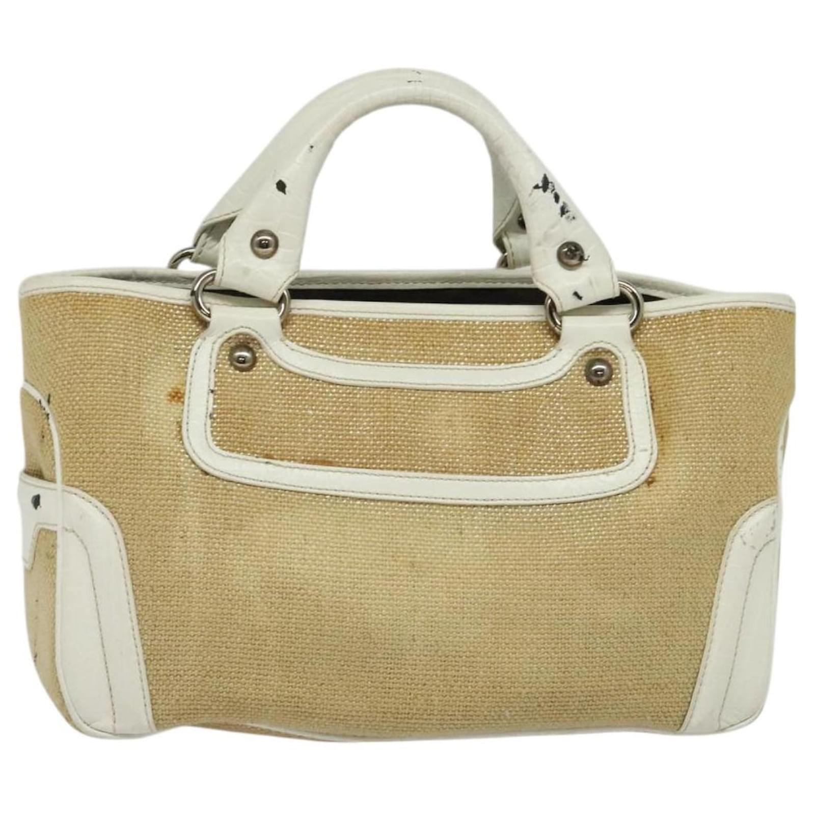 Céline Borsa a mano CELINE in paglia pelle beige argento autentica