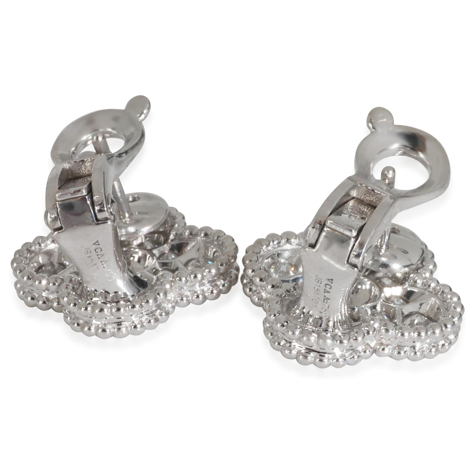 Van Cleef Arpels White Gold Diamond Vintage Alhambra Earrings
