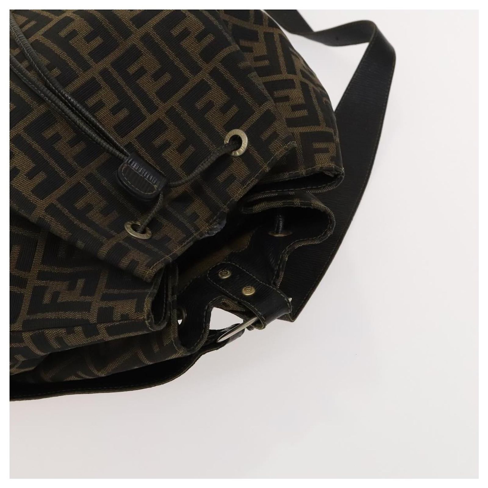 FENDI Zucca Canvas Backpack Brown Black gold Auth ep8792 FENDI Zucca Canvas Backpack Black Brown gold Auth 133306  main image 4