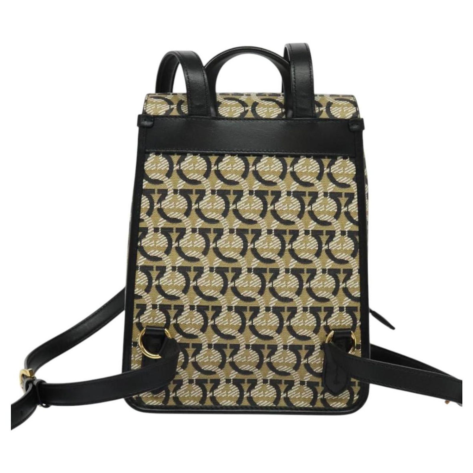Salvatore Ferragamo Gancini Backpack PVC Leather Beige Gold  display picture 2