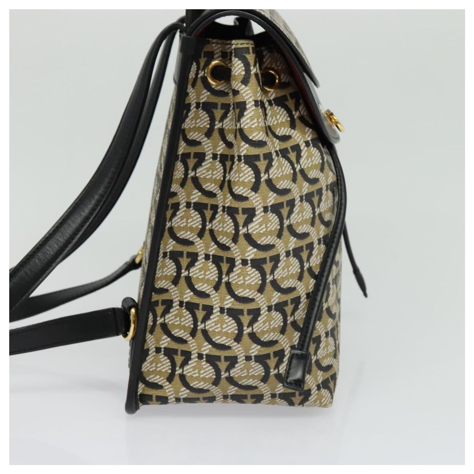 Salvatore Ferragamo Gancini Backpack PVC Leather Beige Gold  display picture 1