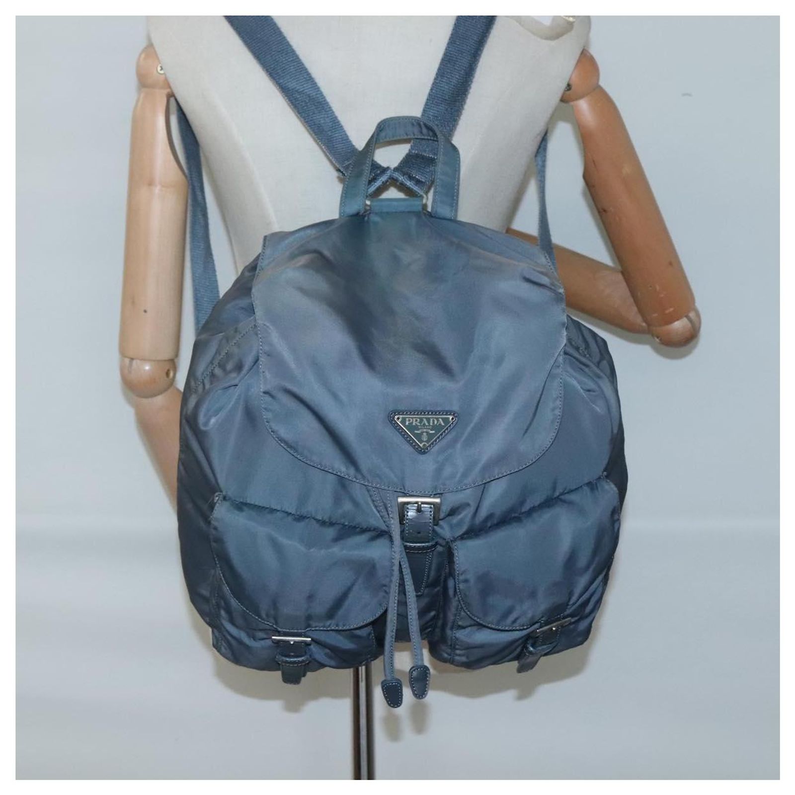 PRADA Backpack Nylon Light Blue Silver Auth 124157 PRADA Backpack Nylon Light Blue Silver Auth BA5026 | eBay main image 2